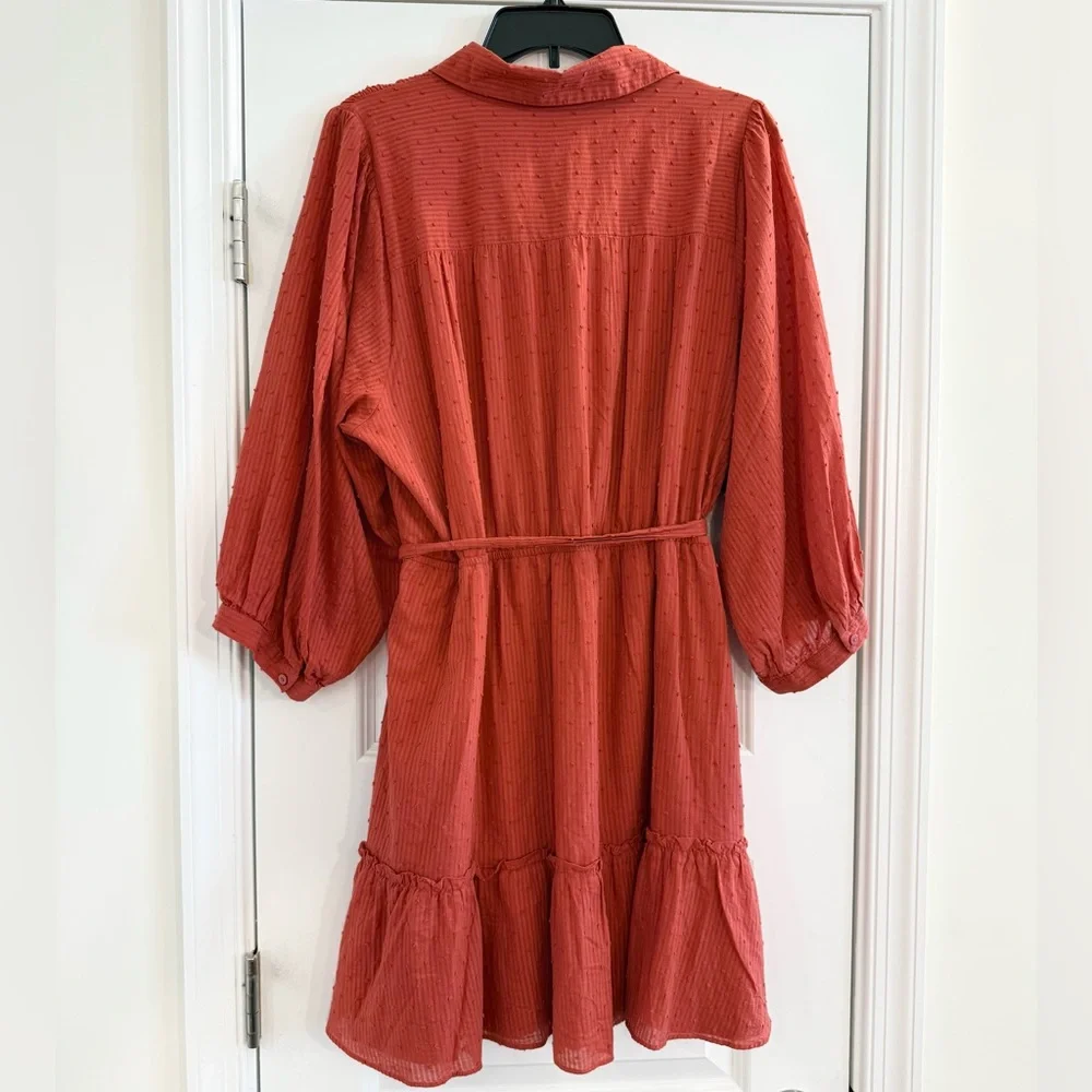 Textured Rust Button Front Belted Shirt Dress Size 1X - Picture 7 of 12
